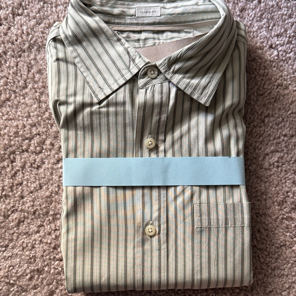 Banana Republic Men's Striped Dress Shirt - Gray and Green